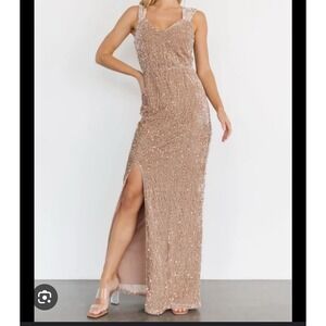 Baltic Born Marilyn‎ Sequin Maxi Gown Taupe Size Small NWT